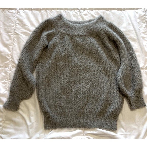 After Market Womens M Pullover Gray Sweater Long Sleeve Ribbed Cozy Fluff Finish - Picture 3 of 8